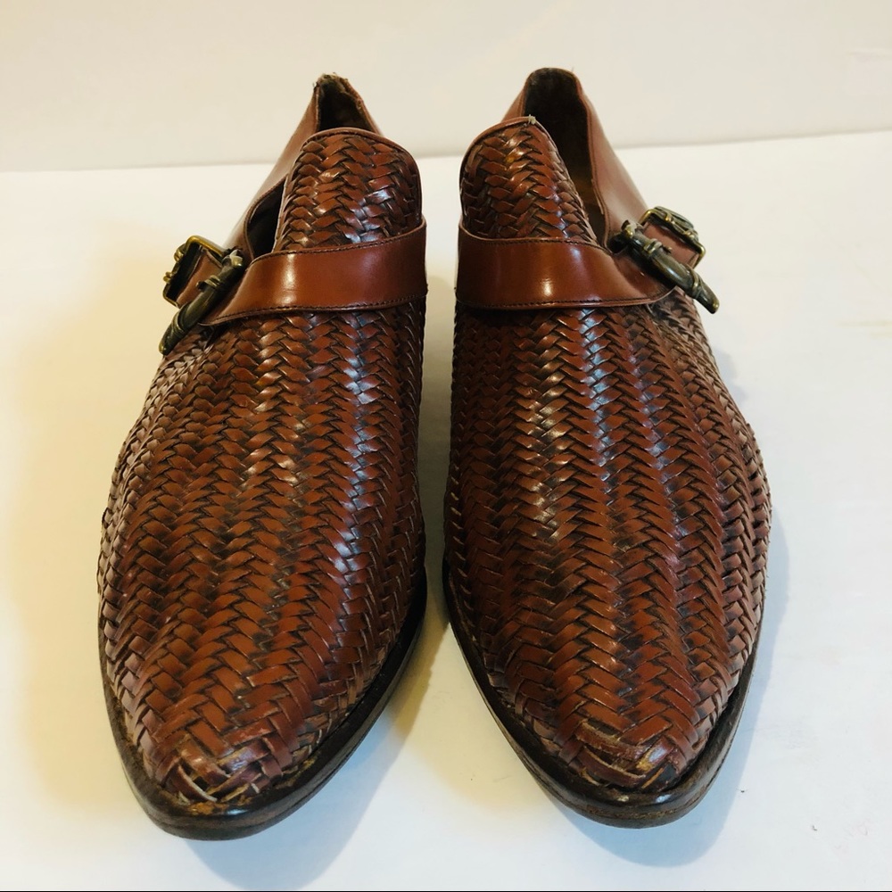 Vintage Prevata Italian Buckled Woven Leather Bootie Color Cognac Size 7